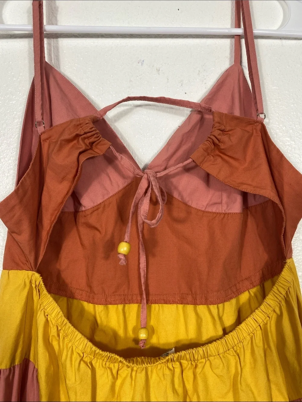 Tiered Colorblock Maxi Dress - Pink, Coral & Yellow Size L 100% Cotton
